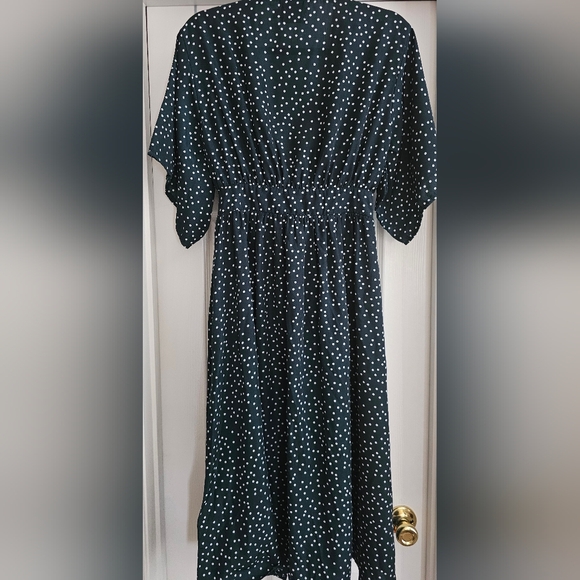 Hello Molly Stuck In Your Ways Midi Dress Green White Polka Dot Cutout Tie Front - Picture 6 of 10